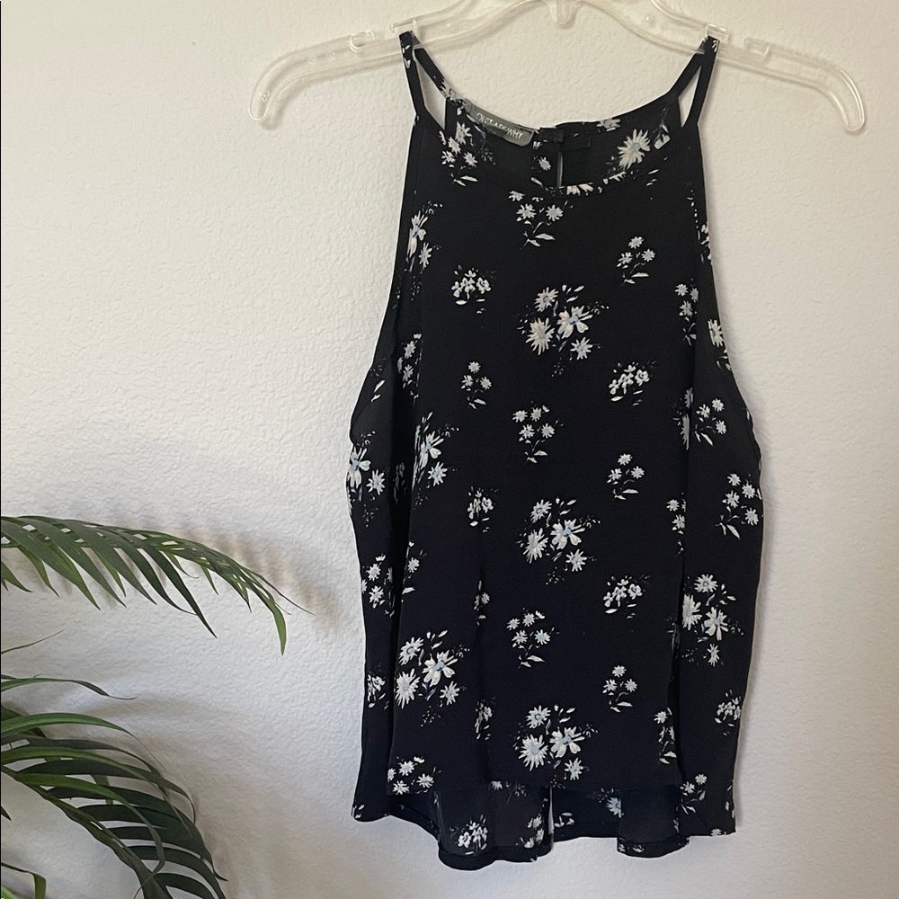 Don’t Ask Why Halter Top Navy Blue Floral Black Sleeveless Top with Button Back